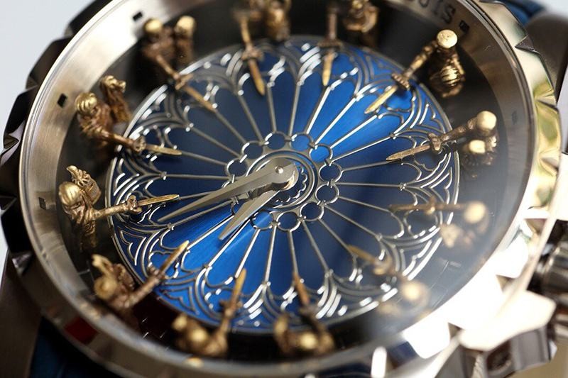目を惹くカラーロジェデュブイ ナイツ オブ ザ ラウンドテーブル コピー ダマスカスチタン ブルー 45MM rol96636人気