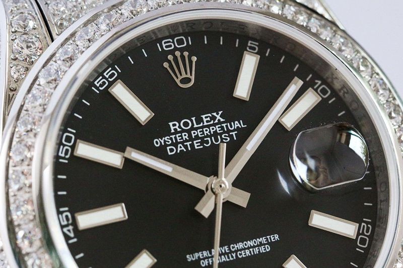 [送料無料] ロレックス 腕時計 コピー デイトジャスト 41MM ブラック メンズ 全面ダイヤ rob06182高い品質
