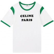 定番セリーヌ コピー パリ ボクシーTシャツ コットン グリーン&ホワイト Cec31108