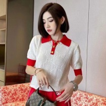 超話題!22新作 グッチ GGニット ストライプコットン ポロミニTシャツ コピー guj76575