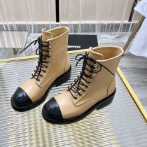最新でオシャレシャネル レースアップ レザーアンクルブーツ 偽物 sht20555