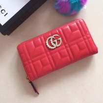グッチ GGマーモント パール装飾 ラウンドジップ偽物 長財布