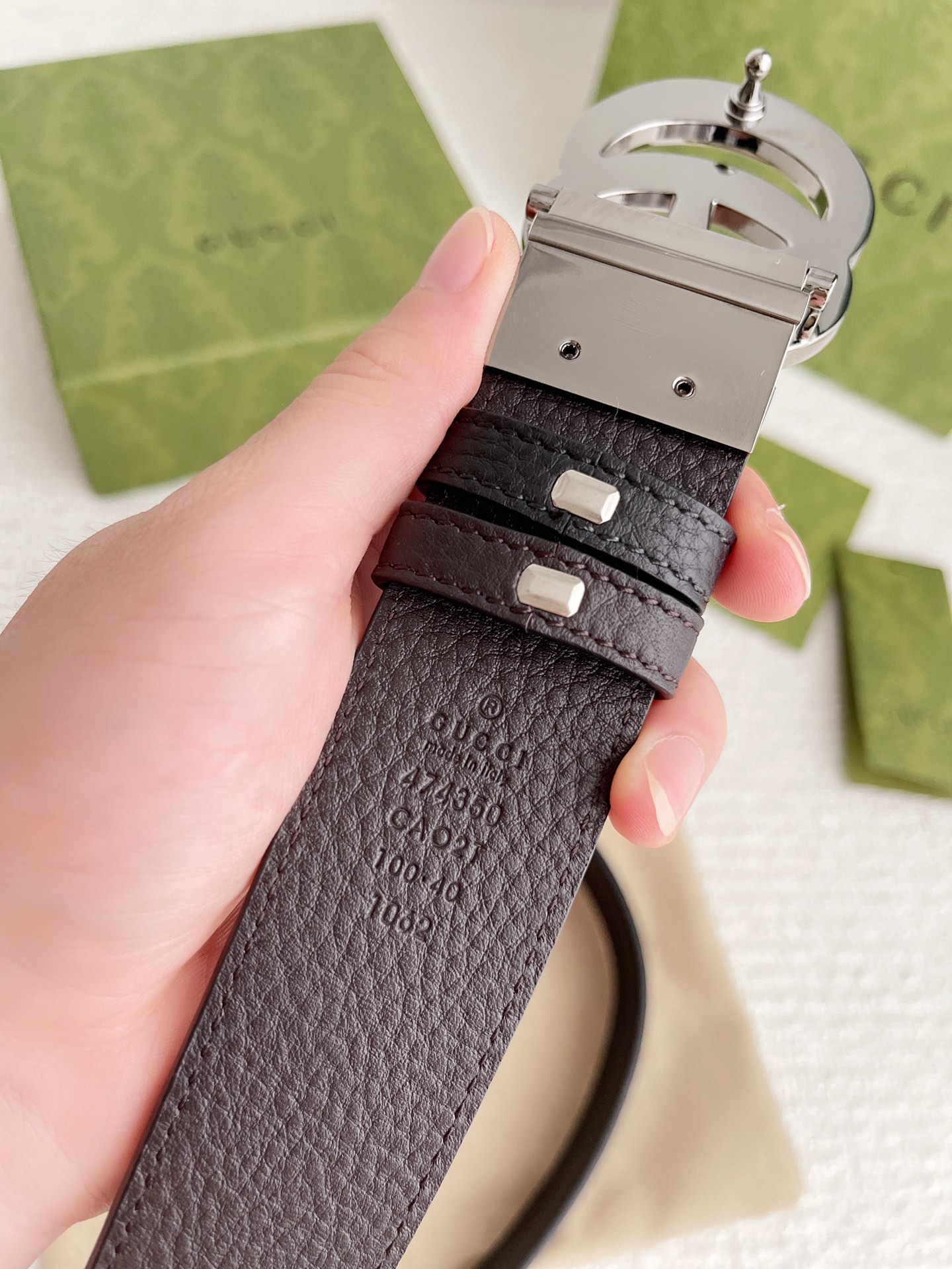 ブランドグッチスーパーコピー 両面レザーベルト G136525N級品