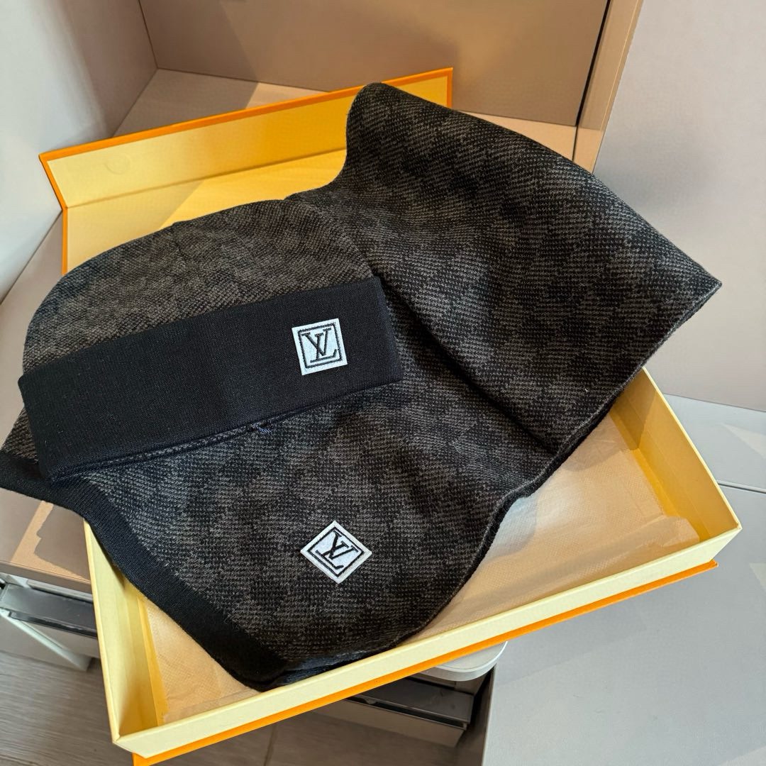 ルイヴィトン大人気安心と信頼老舗メンズ ウール ニット スカーフと帽子のセット 146689品質保証