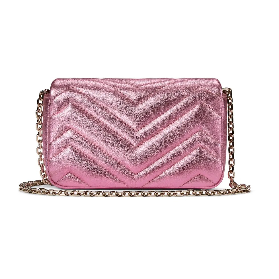 新款グッチGGマーモントコレクション鮮やかなピンクのゴールドとシルバー糸レザー 841290最高級