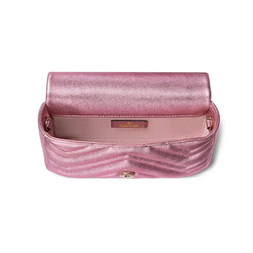 新款グッチGGマーモントコレクション鮮やかなピンクのゴールドとシルバー糸レザー 841290N級品