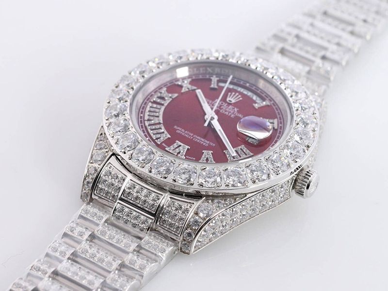 ロレックス ROLEX 時計 偽物 39MM メンズ レッド 全面ダイヤ デイデイト roh51246通販