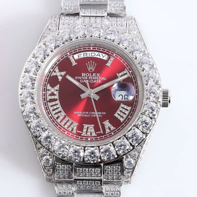 ロレックス ROLEX 時計 偽物 39MM メンズ レッド 全面ダイヤ デイデイト roh51246