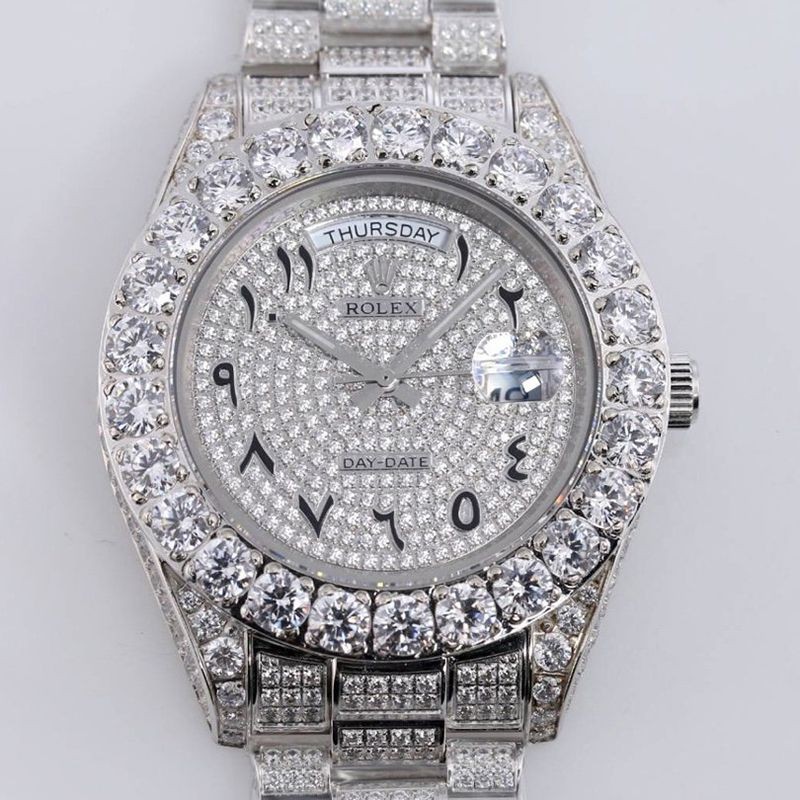 ロレックス ROLEX スーパーコピー 腕時計  39MM メンズ シルバー 全面ダイヤ デイデイト roj10057