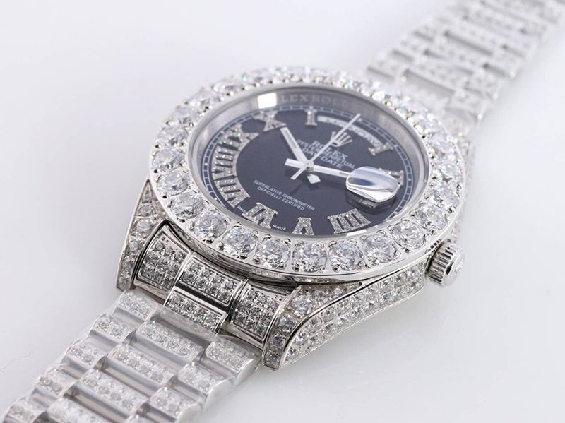 ロレックス ROLEX 偽物 時計 39MM メンズ ブラック 全面ダイヤ デイデイト rol64114通販