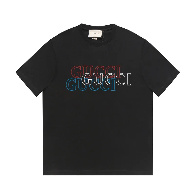 2024人気グッチの新しい赤、青、黒の文字のグラデーションコピーTシャツ 189235