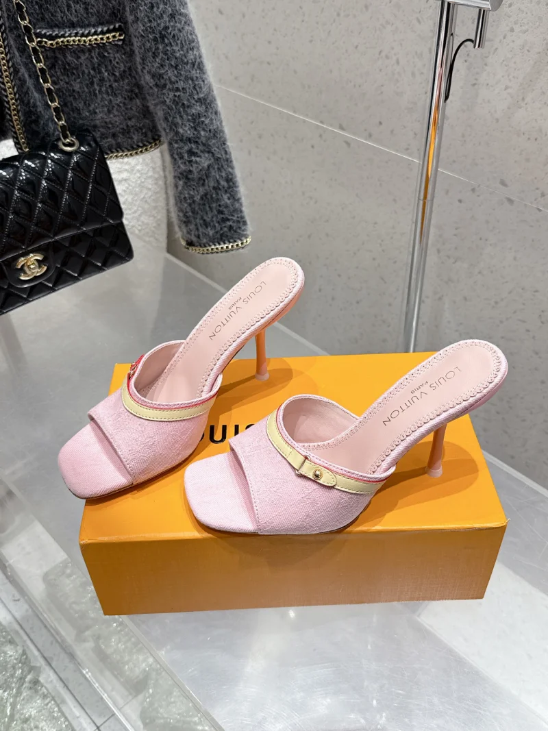 大人気女性ルイヴィトンコピーピンクハイヒールサンダル 32041-1