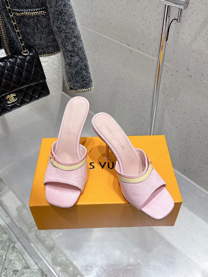 大人気女性ルイヴィトンコピーピンクハイヒールサンダル 32041-1