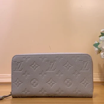 高品質のルイヴィトンスーパーコピー財布フルレザーエンボス加工 シングルジップライトグレー M13825