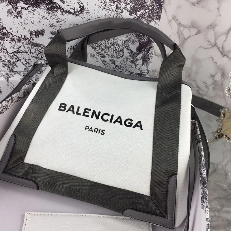大人気!バレンシアガ ネイビーカバス コピー S トート ホワイト×ブラック bal15429
