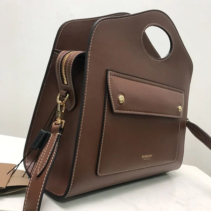 ★日本!!人気!バーバリー コピー スモール トップステッチレザー ポケットトート 80367451