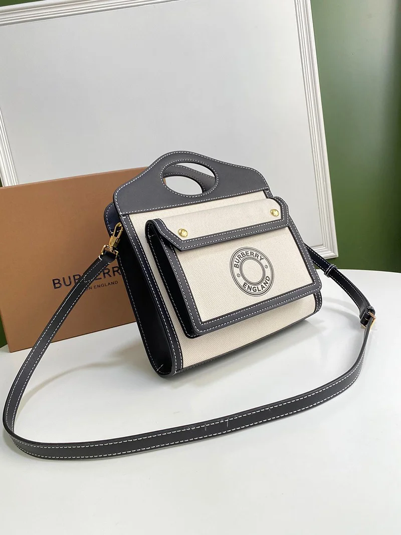日本未入荷【バーバリー ポケットバッグ コピー】ミニ ツートン キャンバス&レザー Baj66149