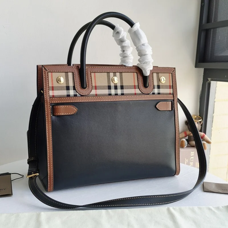定番バーバリー ハンドバッグ 偽物 レザー&ヴィンテージ チェック タイトル Bas34694