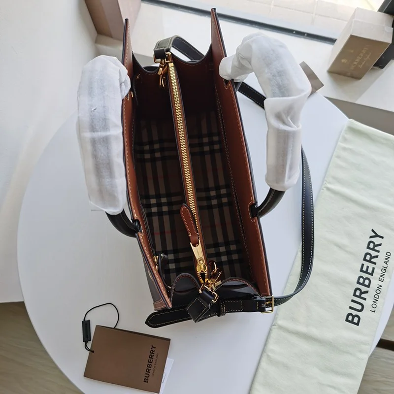 定番バーバリー ハンドバッグ 偽物 レザー&ヴィンテージ チェック タイトル Bas34694