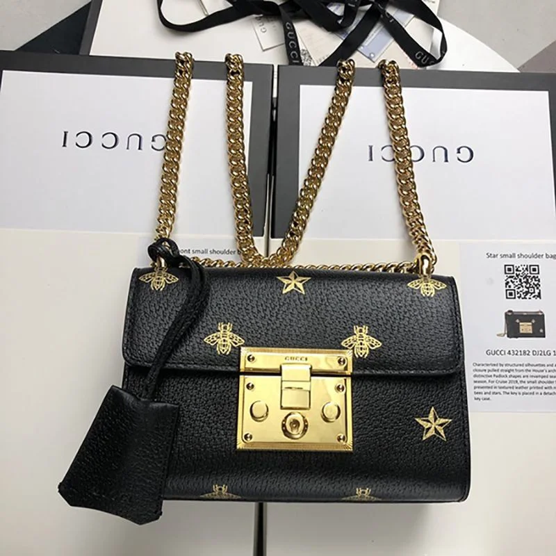 【グッチ】Padlock☆ビー&amp;スター レザースモールショルダーバッグコピー 432182 DJ2LG 1055