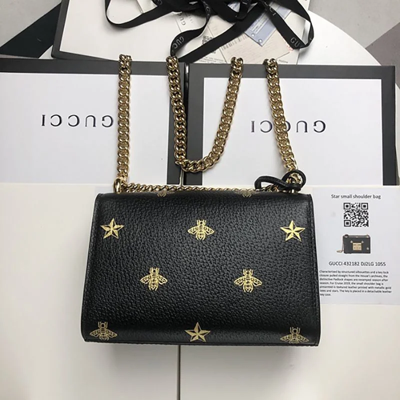 【グッチ】Padlock☆ビー&amp;スター レザースモールショルダーバッグコピー 432182 DJ2LG 1055