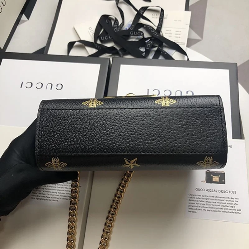 【グッチ】Padlock☆ビー&amp;スター レザースモールショルダーバッグコピー 432182 DJ2LG 1055
