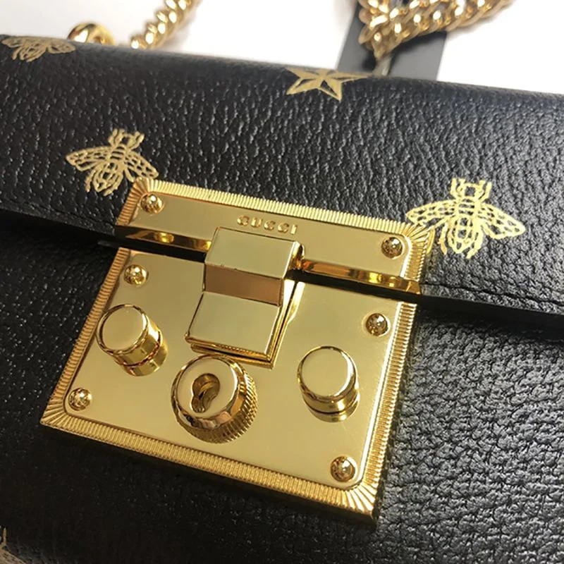 【グッチ】Padlock☆ビー&amp;スター レザースモールショルダーバッグコピー 432182 DJ2LG 1055