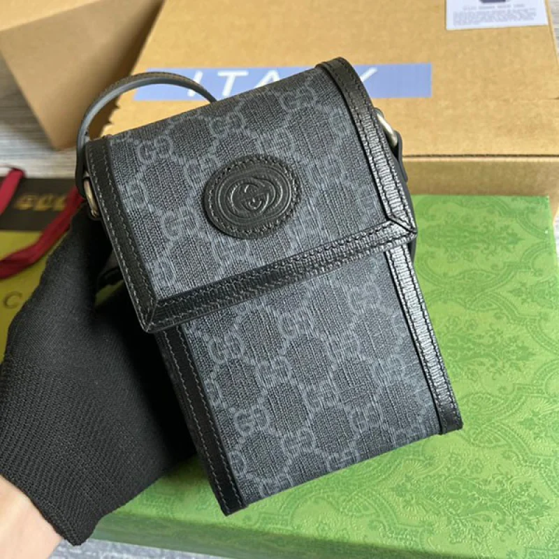 最新グッチ GG 付き ミニ バッグ コピー ロゴ モノグラム ブラック gux68464