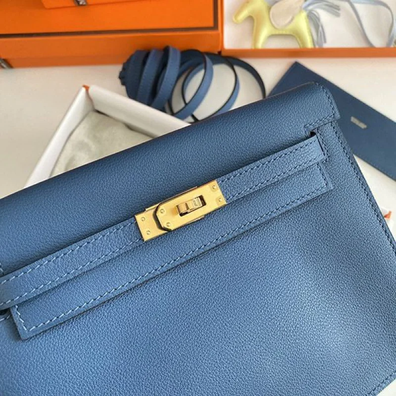 ★日本!!人気!エルメス 偽物 ケリーダンス 22cm ブルー 内縫 2色金具 erm15079