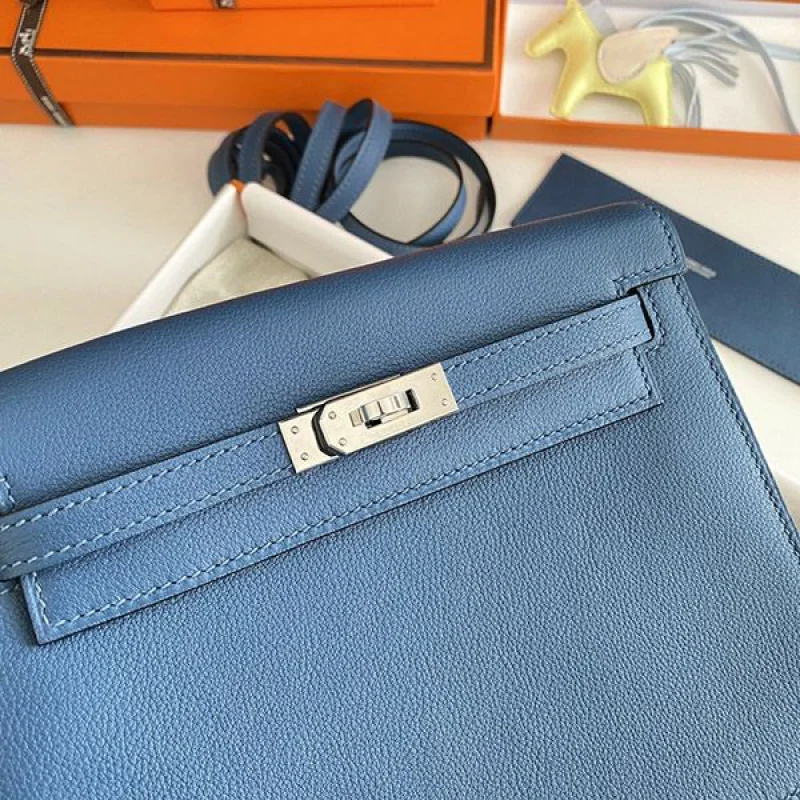 ★日本!!人気!エルメス 偽物 ケリーダンス 22cm ブルー 内縫 2色金具 erm15079