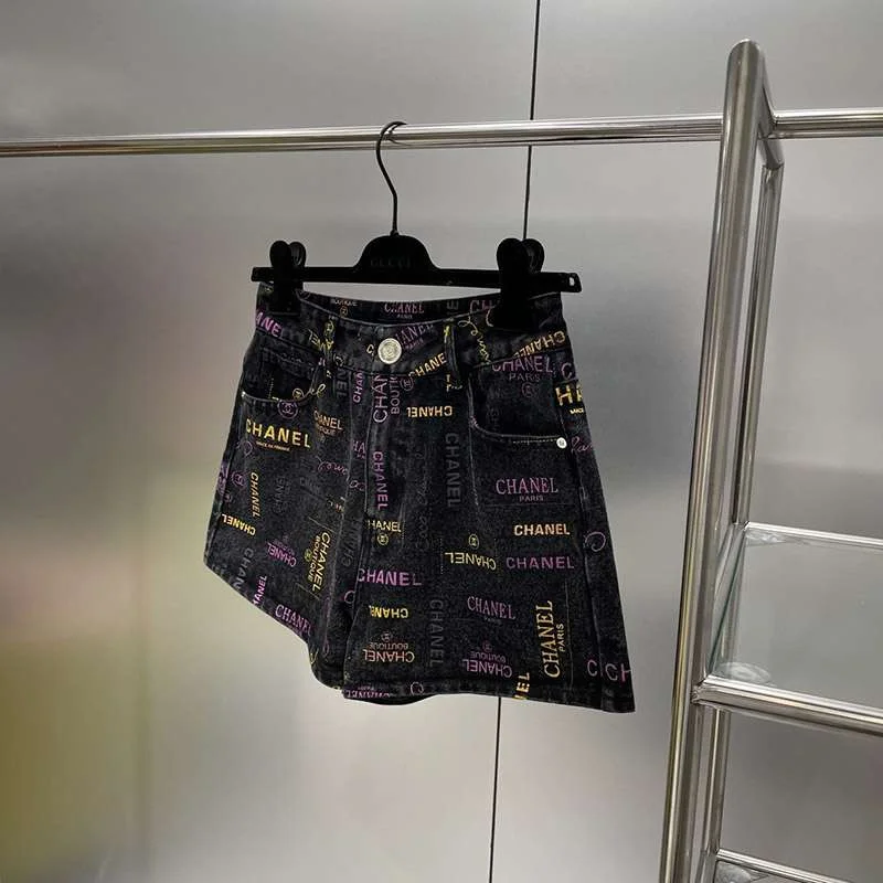 最安値挑戦シャネル プリント デニム ショートパンツ コピー shn13678