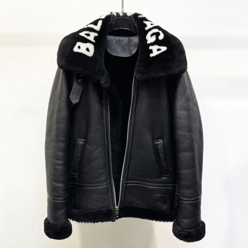 超希少!バレンシアガ Cocoon Aviator ジャケット コピー★シャイニー ラムスキン&ボンドウール ブラック 646456TKS311069