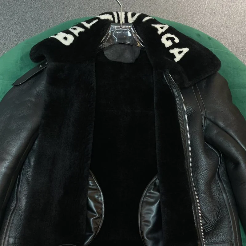 超希少!バレンシアガ Cocoon Aviator ジャケット コピー★シャイニー ラムスキン&ボンドウール ブラック 646456TKS311069