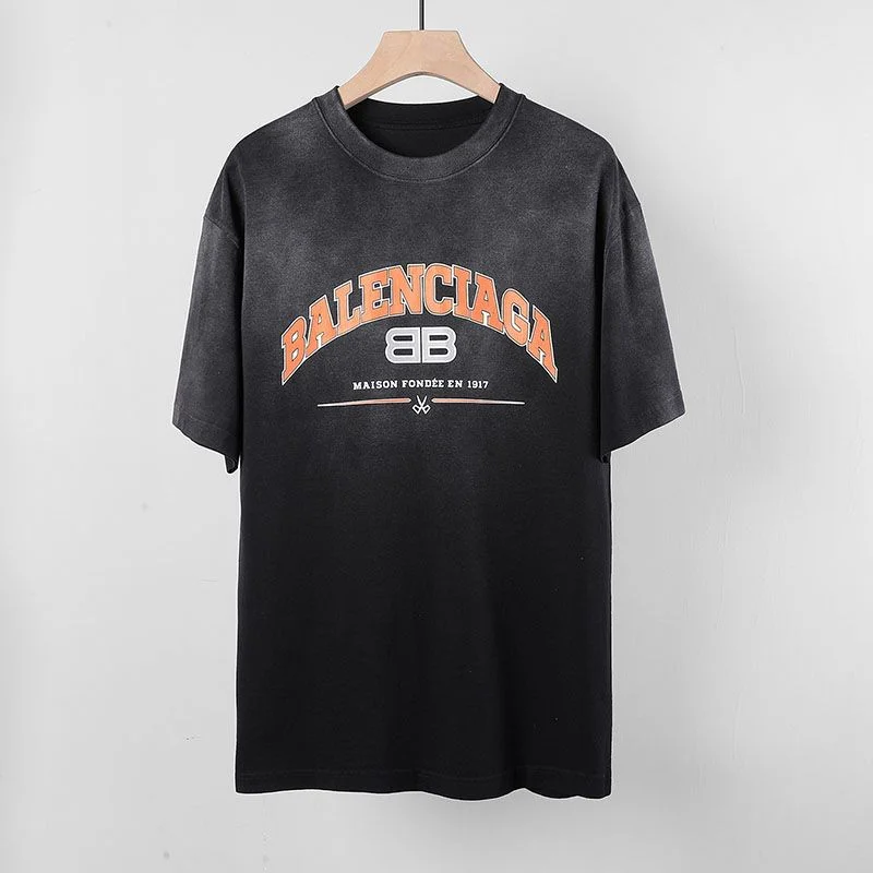 争奪戦 バレンシアガ ロゴダメージブラックコットン コピー クルーネックTシャツ baq77545