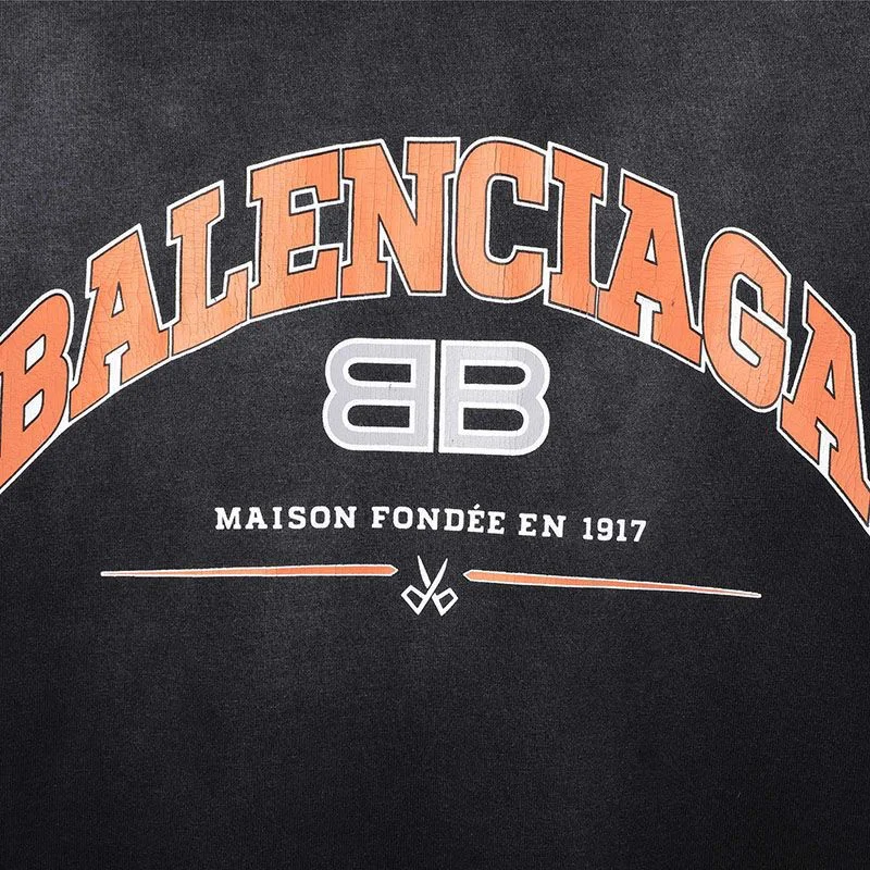 争奪戦 バレンシアガ ロゴダメージブラックコットン コピー クルーネックTシャツ baq77545