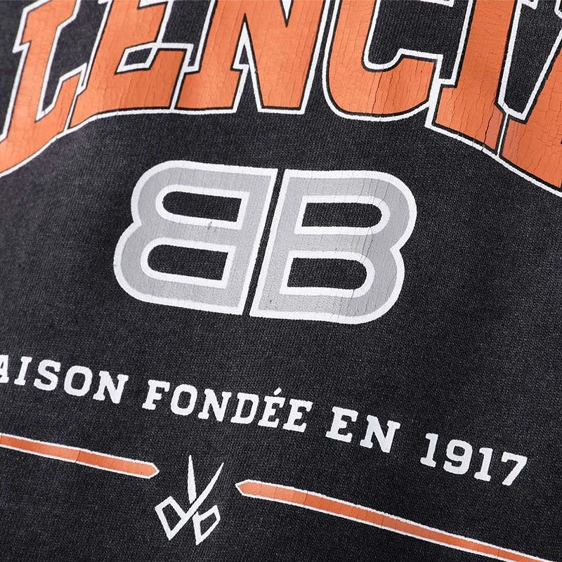 争奪戦 バレンシアガ ロゴダメージブラックコットン コピー クルーネックTシャツ baq77545