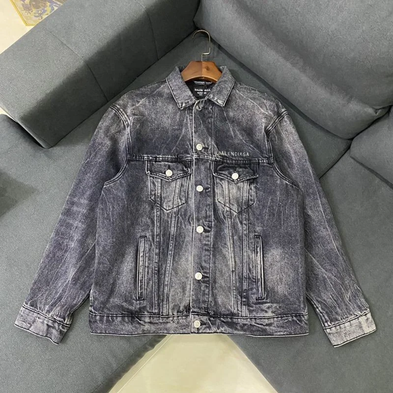 定番バレンシアガ 偽物 Drip Peace Large Fit ジャケット★ストーンウォッシュ ブラックデニム bau61029