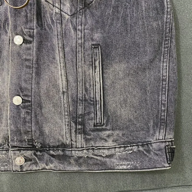 定番バレンシアガ 偽物 Drip Peace Large Fit ジャケット★ストーンウォッシュ ブラックデニム bau61029