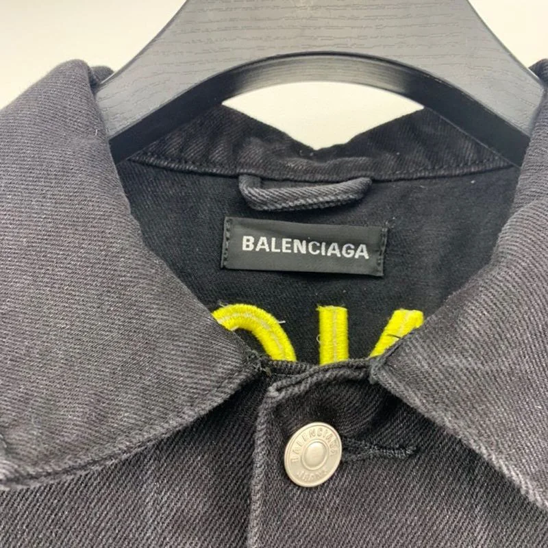 争奪戦バレンシアガ ロゴ刺繍 デニムジャケット コピー ブラック bay18842