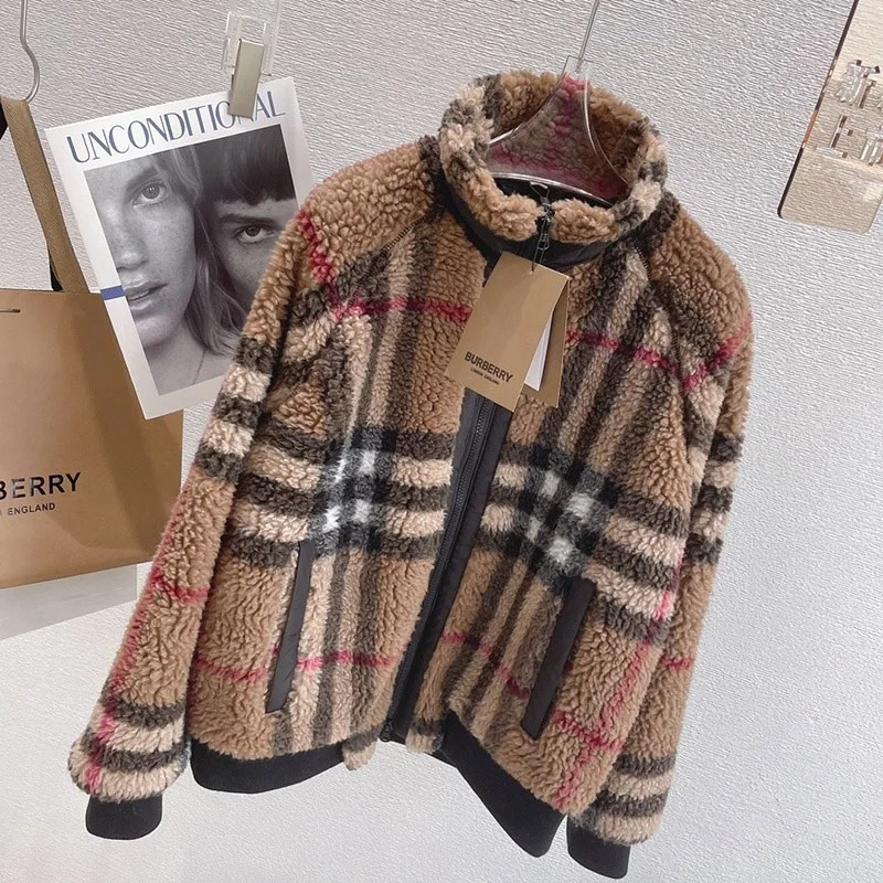 《大人気》バーバリー☆Brown チェック柄 カシミア Wool フリースジャケット コピー Bak84791