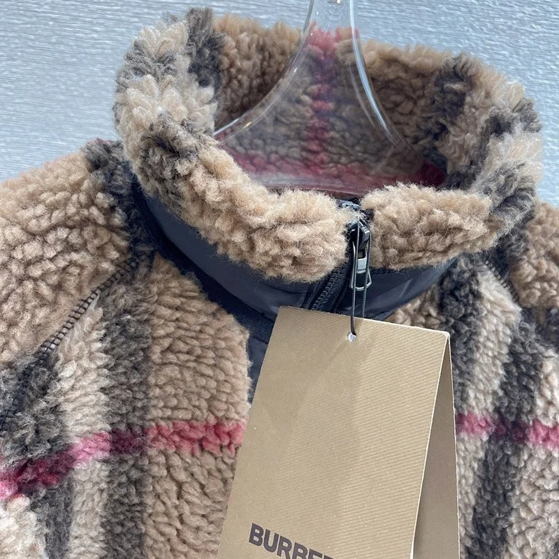 《大人気》バーバリー☆Brown チェック柄 カシミア Wool フリースジャケット コピー Bak84791