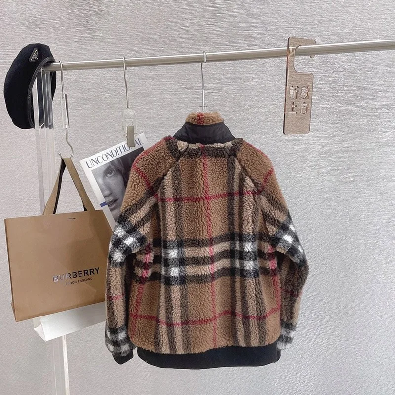 《大人気》バーバリー☆Brown チェック柄 カシミア Wool フリースジャケット コピー Bak84791