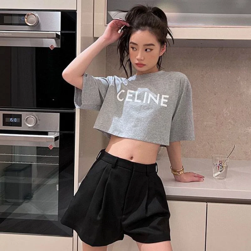 定番セリーヌ クロップド Tシャツ 偽物 グレー 2X761671Q_09OW