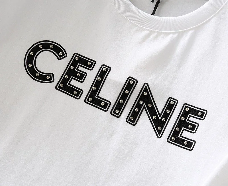 【日本未発売】セリーヌ “セリーヌ”スタッズロゴプリント Tシャツコピー Cef42914