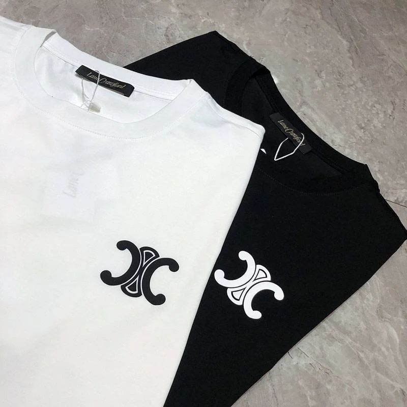 超希少!セリーヌ トリオンフ Tシャツ 偽物 コットン ブラック / ホワイト Cev58439