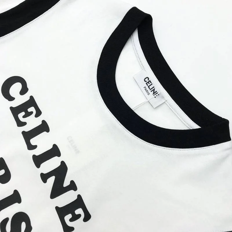 完売必至セリーヌ パリ ボクシーTシャツ 偽物 コットン ブラック&ホワイト Cev71778
