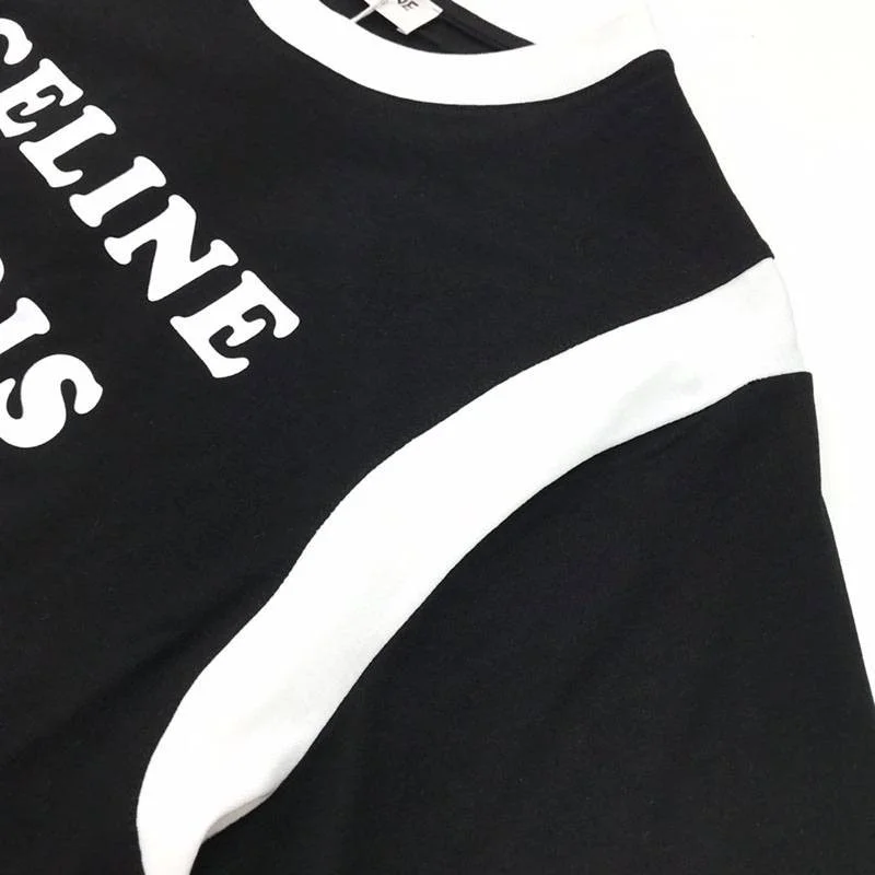 最安値挑戦セリーヌ パリ ボクシーTシャツ コピー コットン ホワイト&ブラック Cew26552