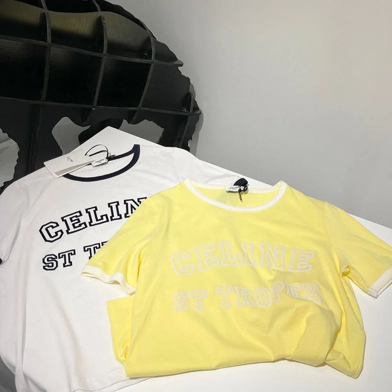 新作 大人気 セリーヌ サントロペコットンフロックTシャツ偽物 Cez89396