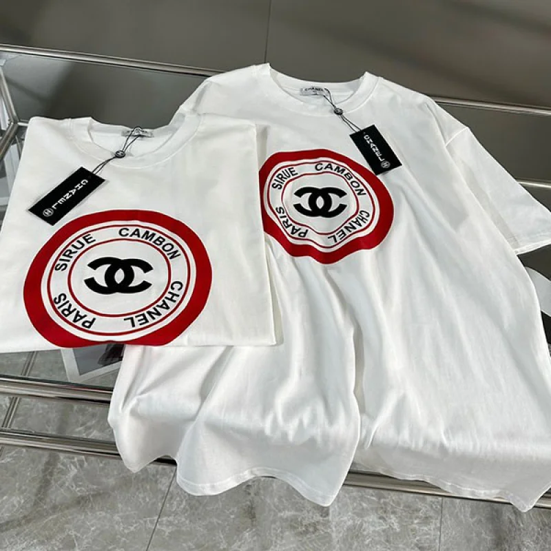 シャネル Tシャツ 偽物 半袖 コットン ロゴ ホワイト sho02448