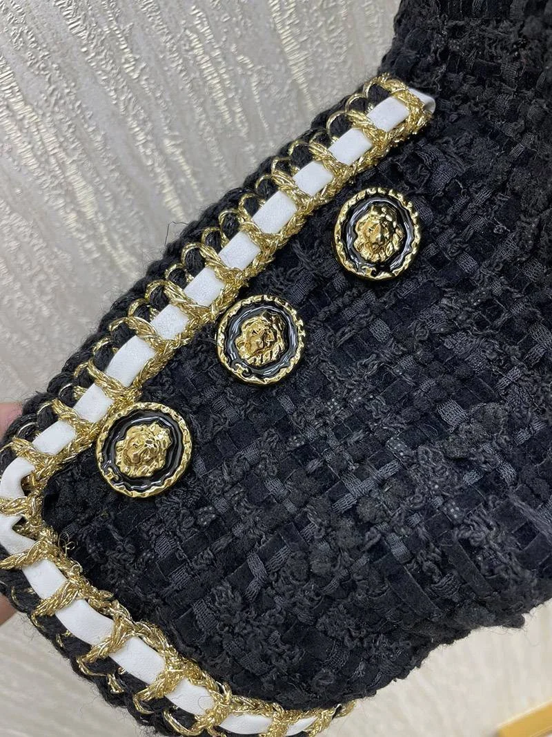 大人気!☆シャネル☆ 上品♪ RECAP ツイードダブルコート/ブラック shs43689